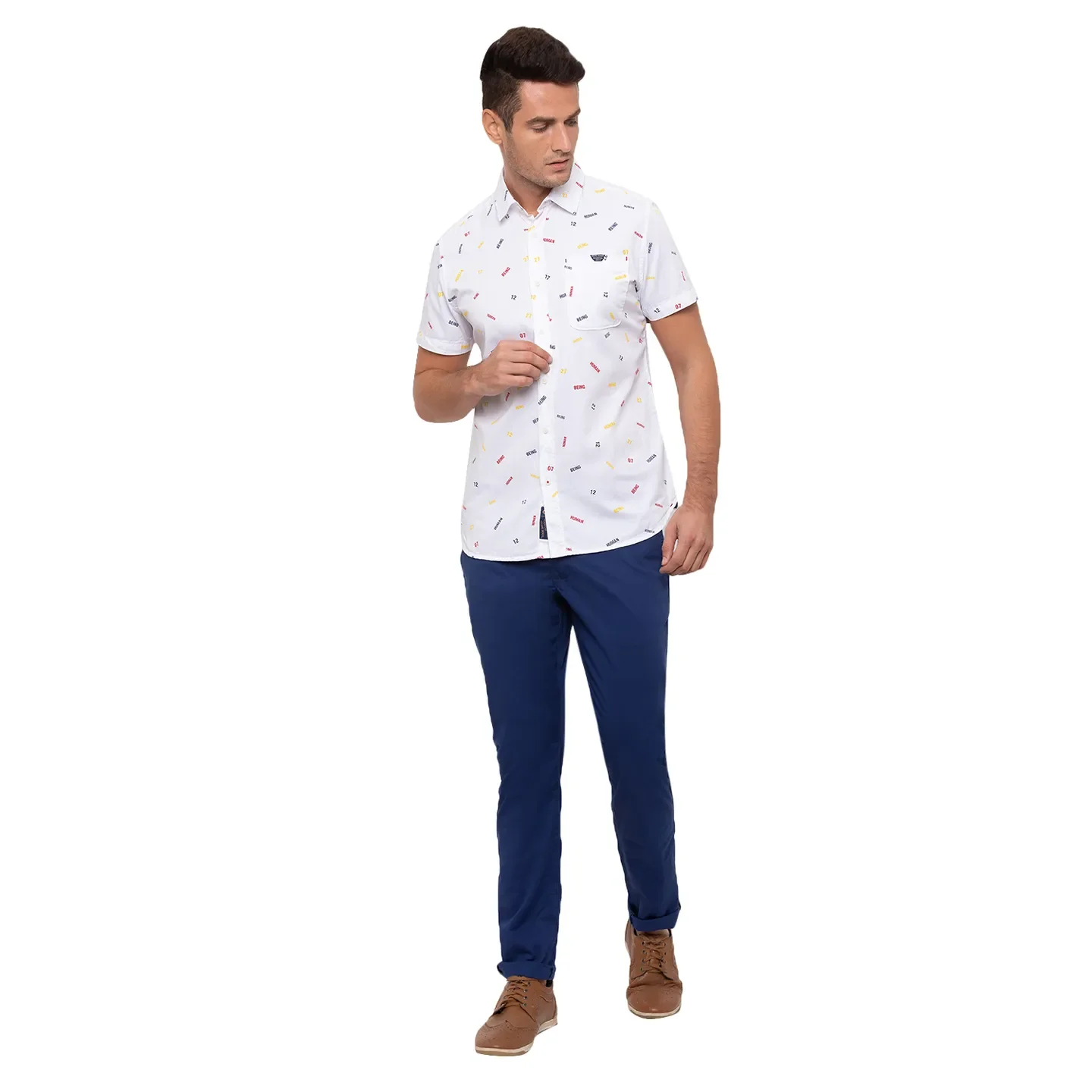 Blue Regular Fit Men's Chinos by Being Human Clothing - Image 5