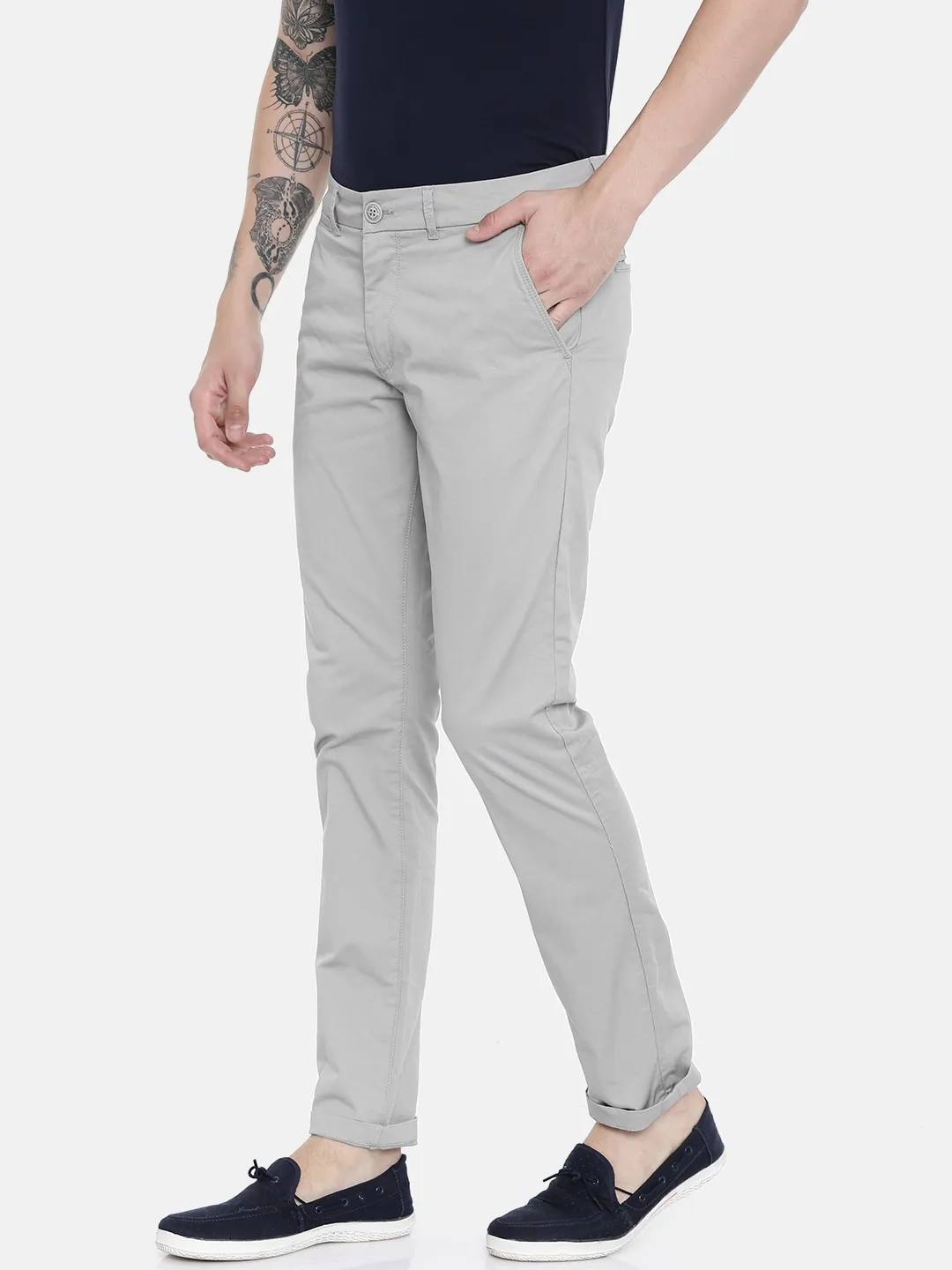 Grey Regular Fit Men's Chinos by Being Human Clothing - Image 2
