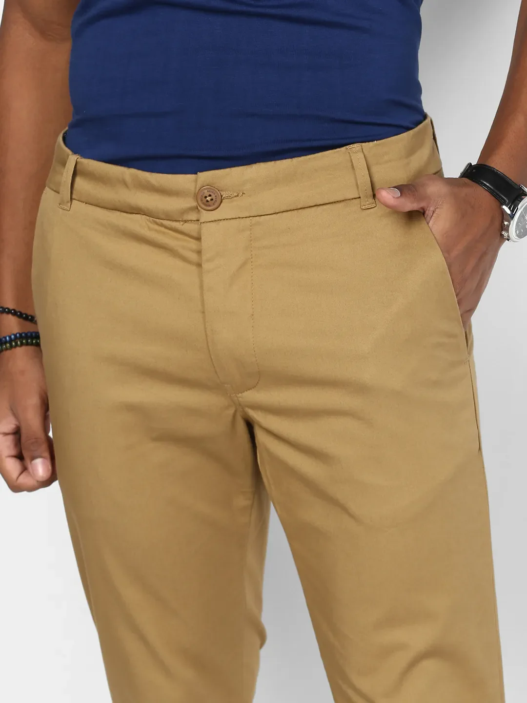 Khaki Regular Fit Men's Chinos by Being Human Clothing - Image 4