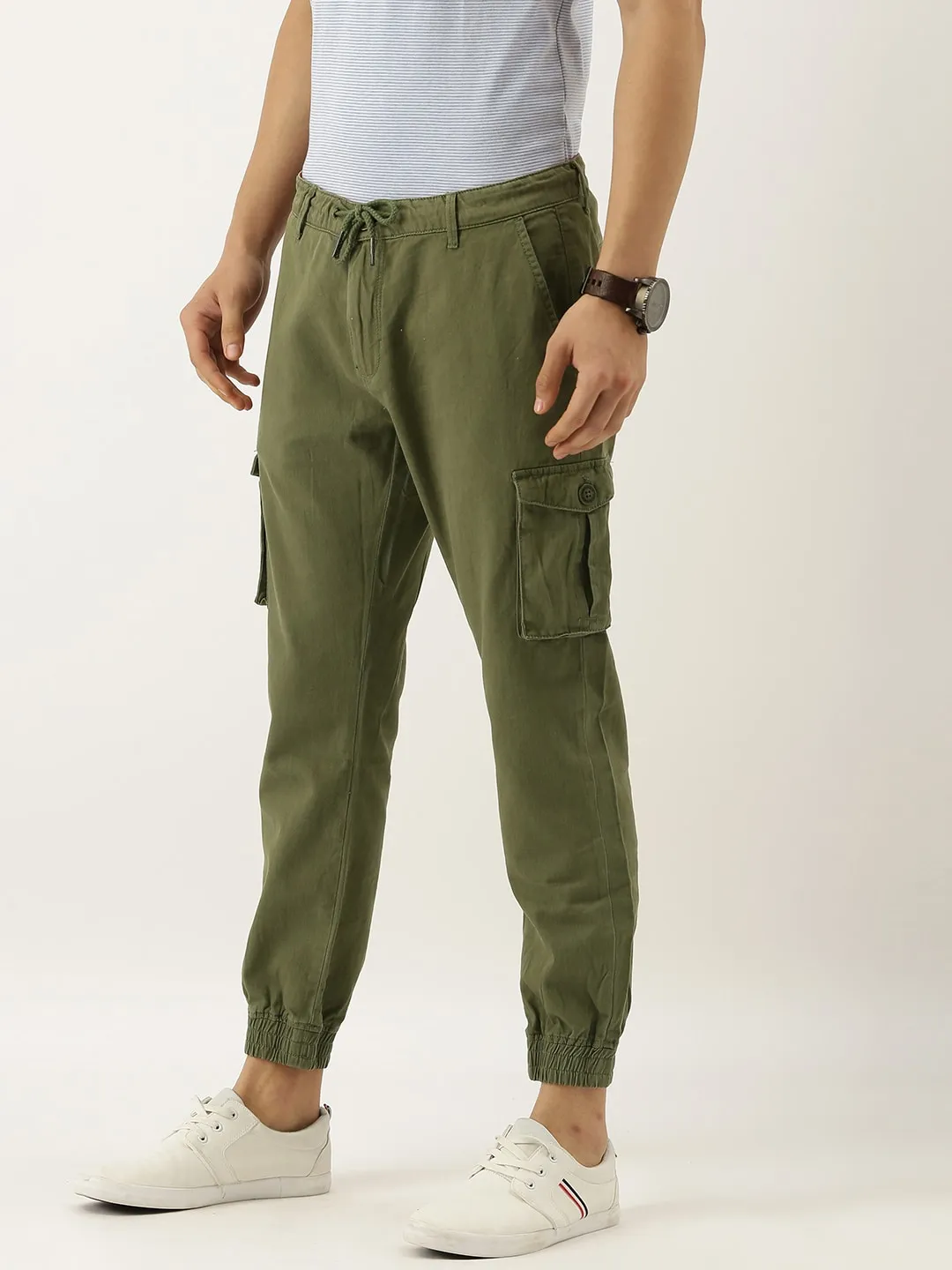 Green Regular Fit Men's Chinos by Being Human Clothing - Image 2