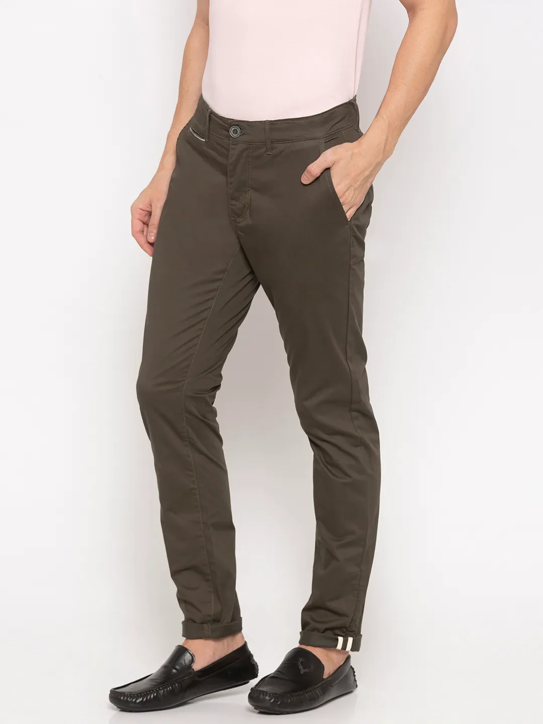 Green Regular Fit Men's Chinos by Being Human Clothing - Image 3