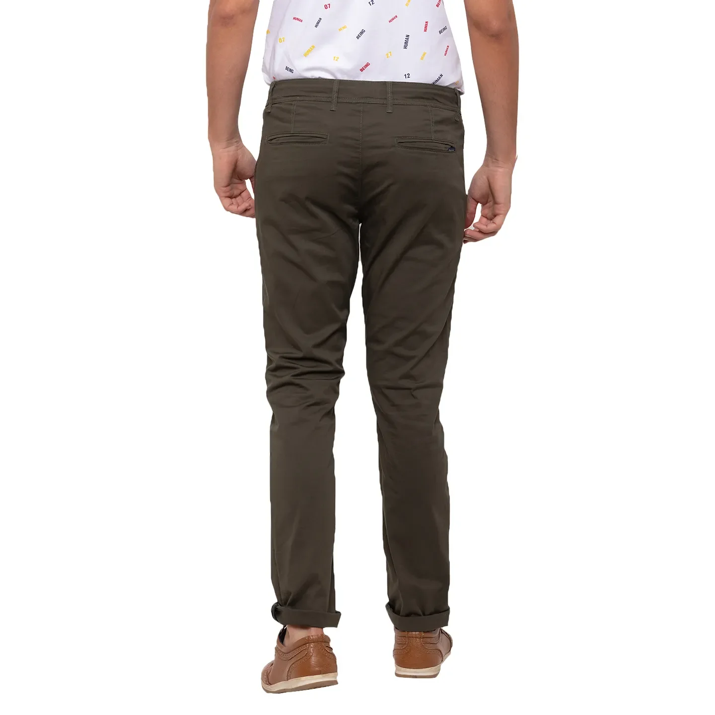 Green Regular Fit  Men's Chinos by Being Human Clothing - Image 3