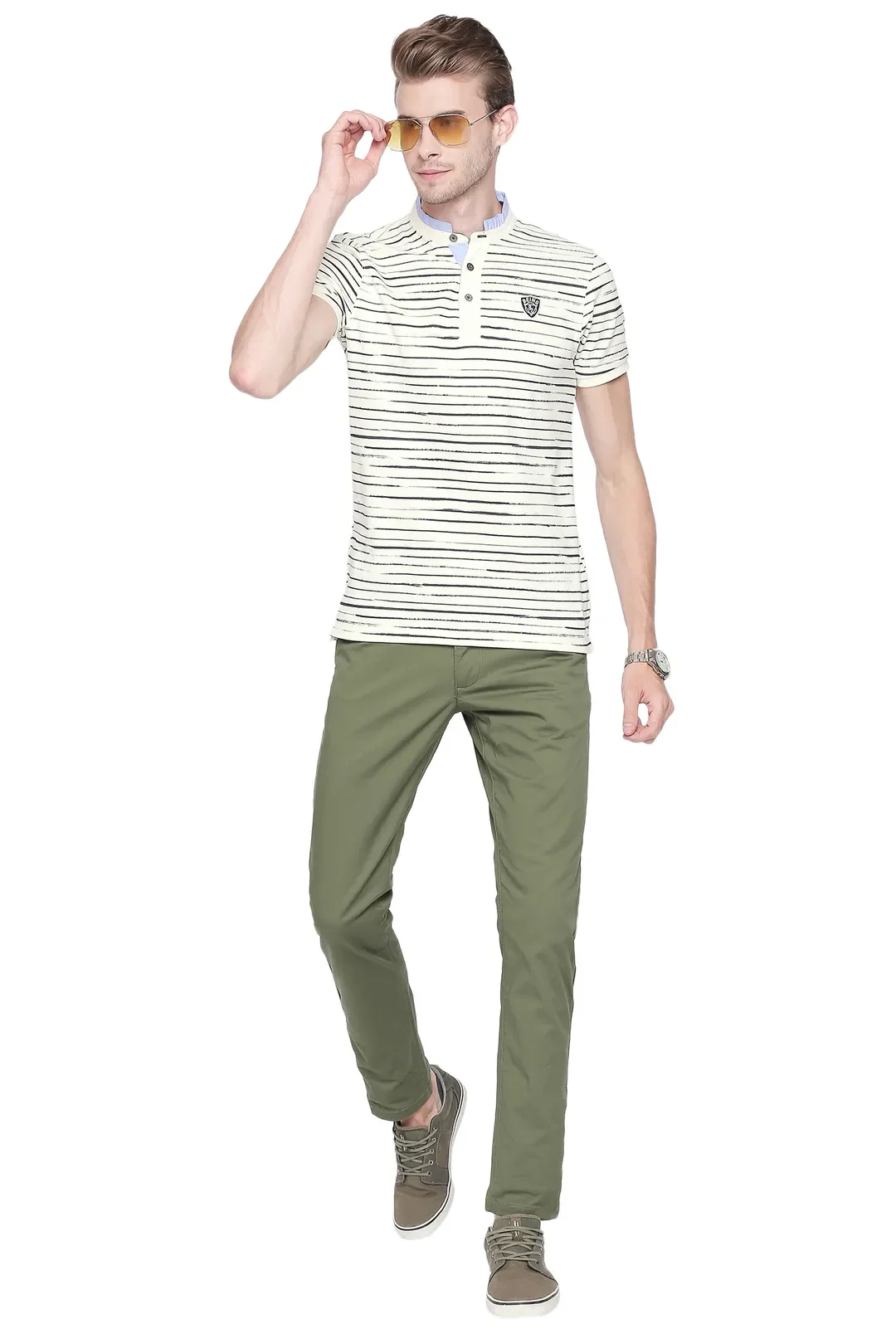 Green Regular Fit Men's Chinos by Being Human Clothing - Image 5