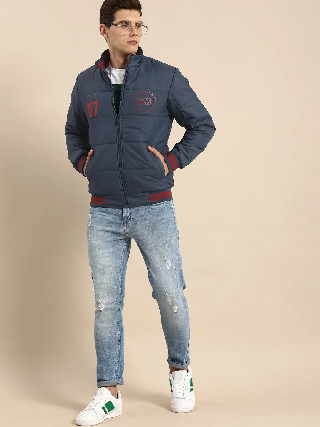 Blue Regular Fit Long Sleeves Cotton Men's Jacket by Being Human Clothing - Image 2
