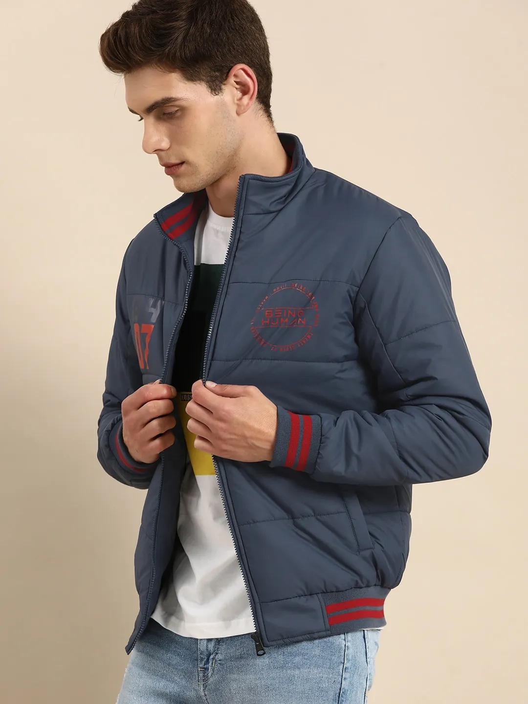Blue Regular Fit Long Sleeves Cotton Men's Jacket by Being Human Clothing - Image 3