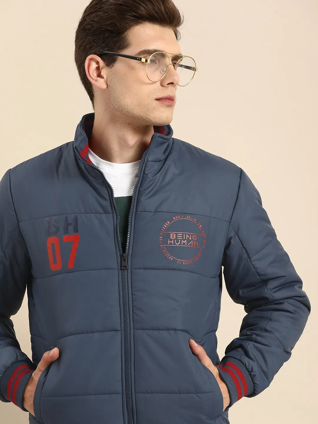Blue Regular Fit Long Sleeves Cotton Men's Jacket by Being Human Clothing - Image 4
