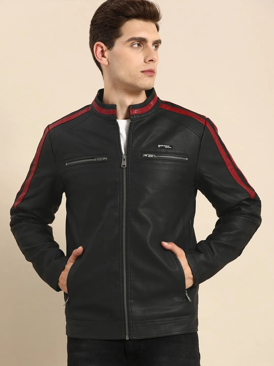 Black Regular Fit Long Sleeves Cotton Men's Jacket by Being Human Clothing