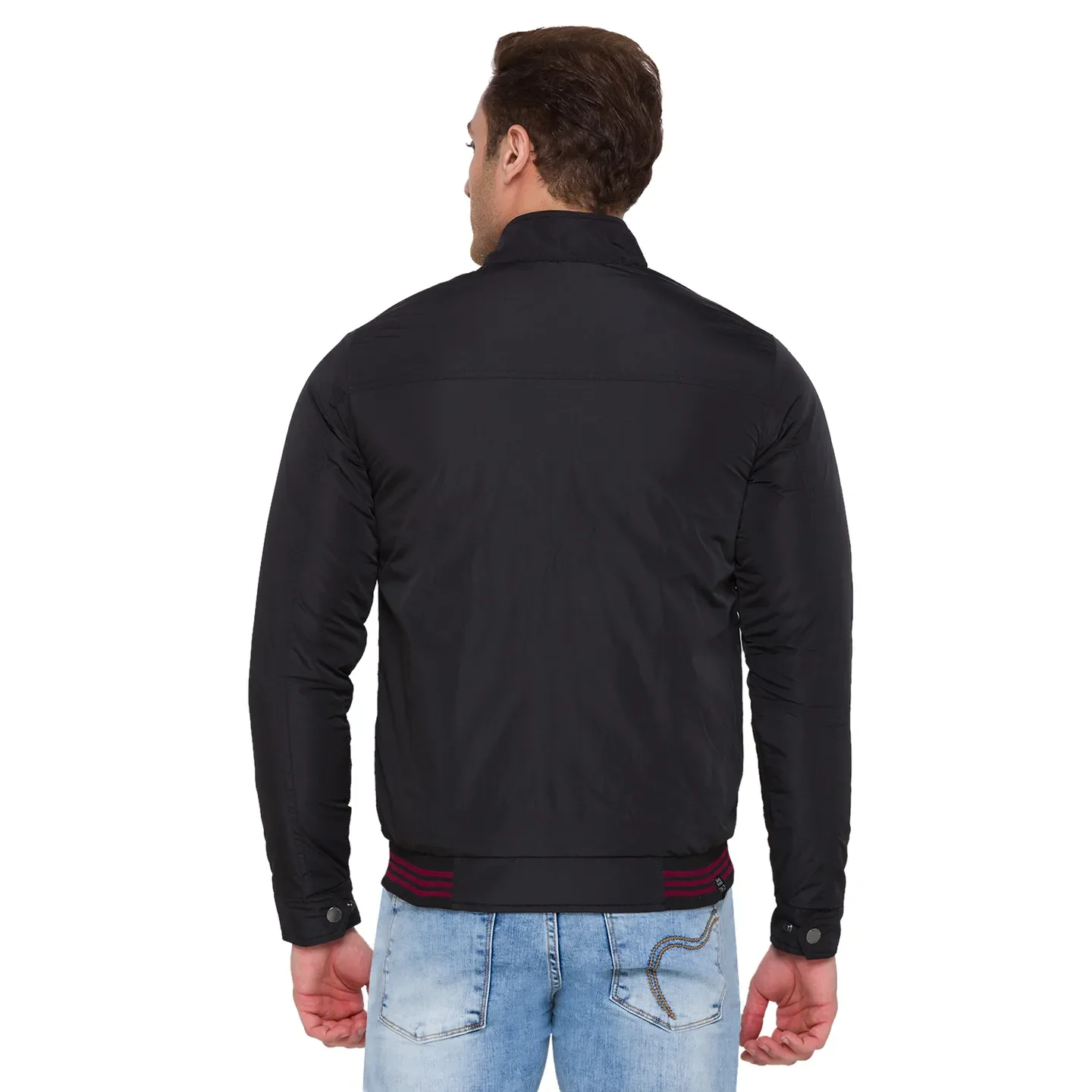 Black Regular Fit Long Sleeves Nylon Men's Jacket by Being Human Clothing - Image 4