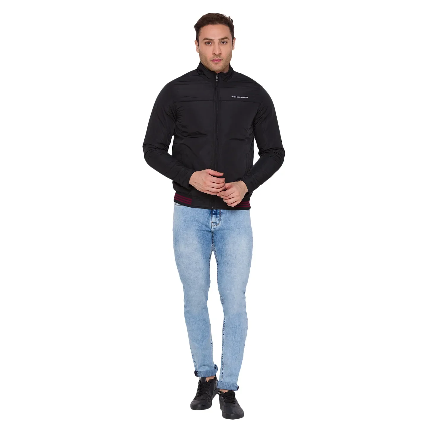 Black Regular Fit Long Sleeves Nylon Men's Jacket by Being Human Clothing - Image 5