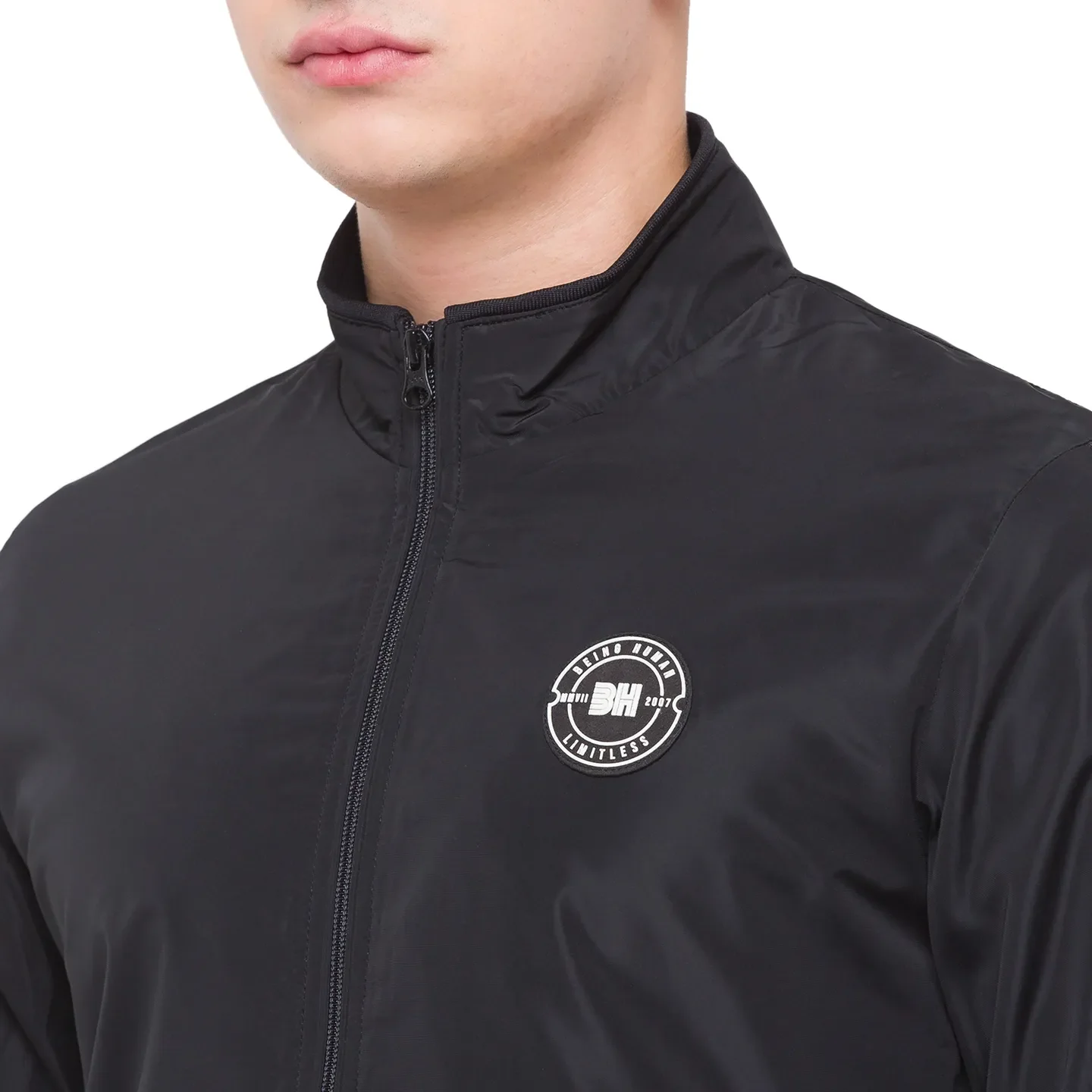 Black Regular Fit Long Sleeves Polyester Men's Jacket by Being Human Clothing - Image 2