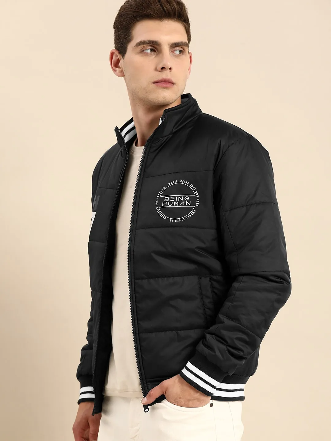 Black Regular Fit Long Sleeves Cotton Men's Jacket by Being Human Clothing - Image 4