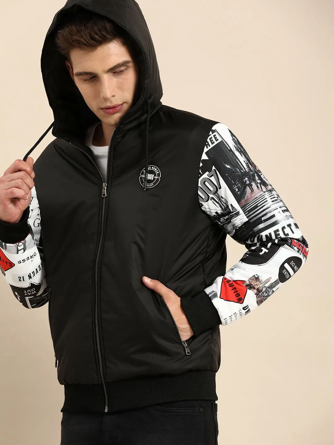 Black Regular Fit Long Sleeves Cotton Men's Jacket by Being Human Clothing - Image 4