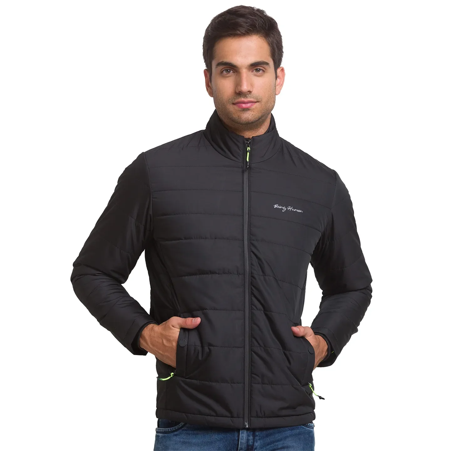 Black Regular Fit Long Sleeves Polyester Men's Jacket by Being Human Clothing