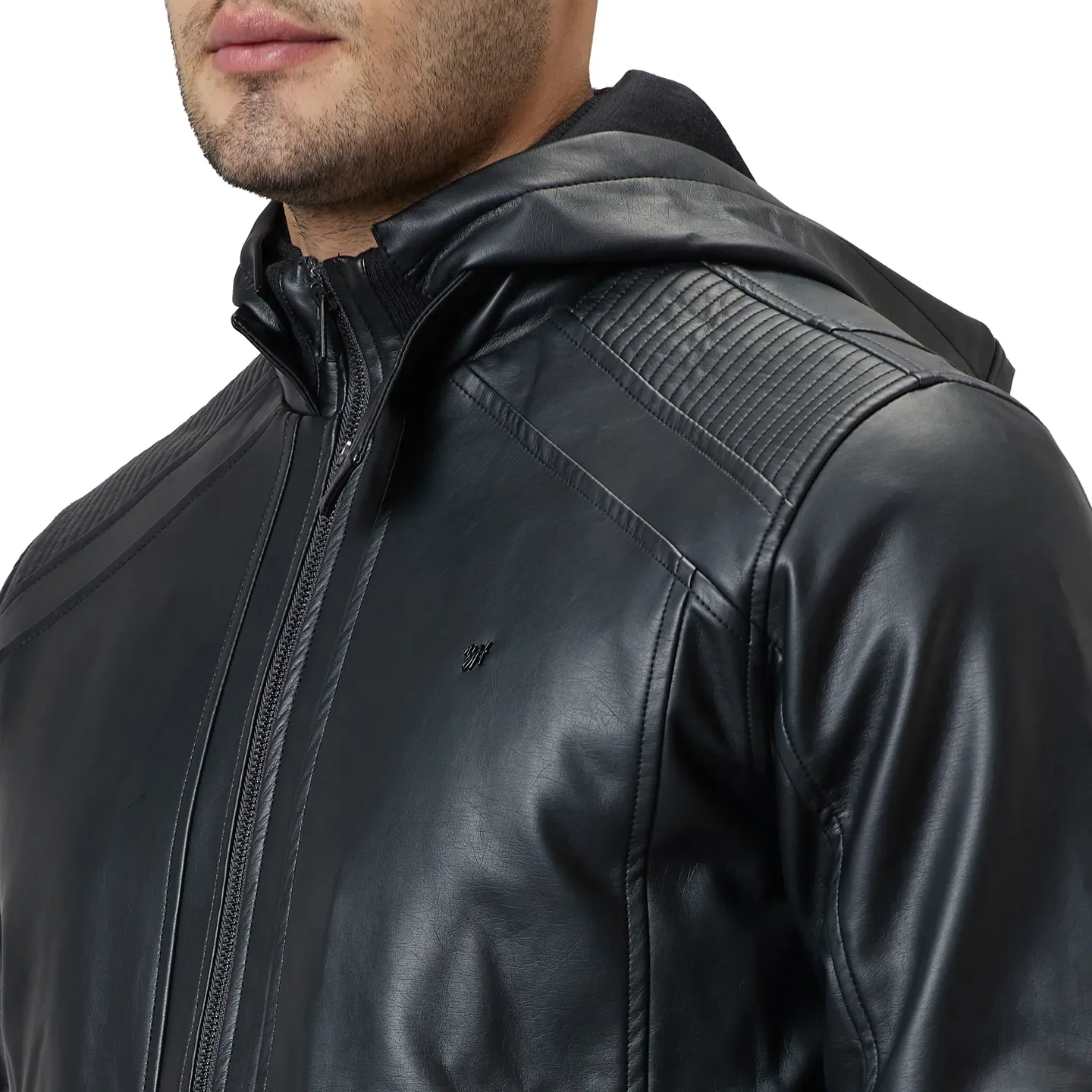 Black Regular Fit Long Sleeves Polyurethane Men's Jacket by Being Human Clothing - Image 5