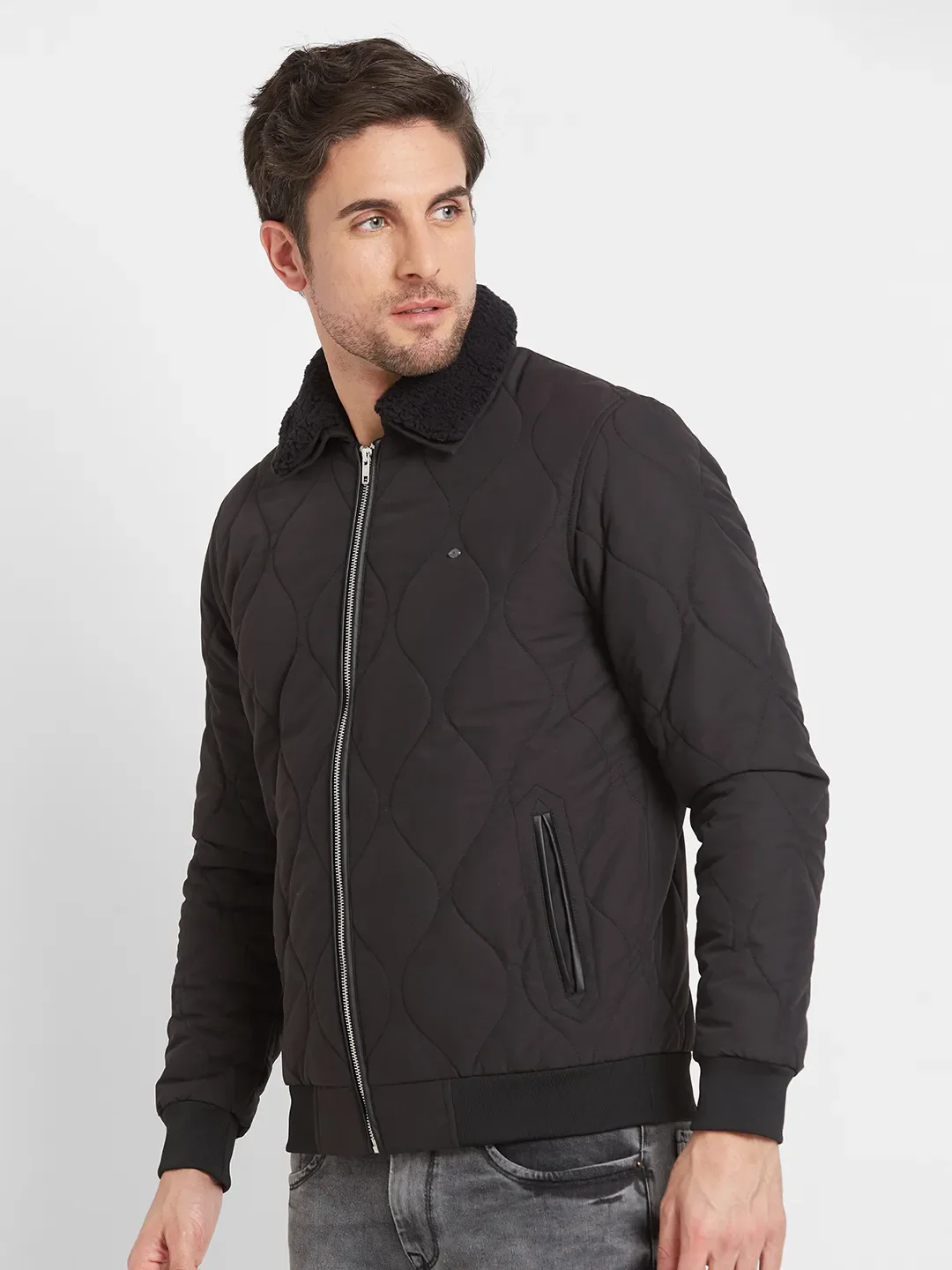 Black Regular Fit Long Sleeves Men's Jacket by Being Human Clothing - Image 2