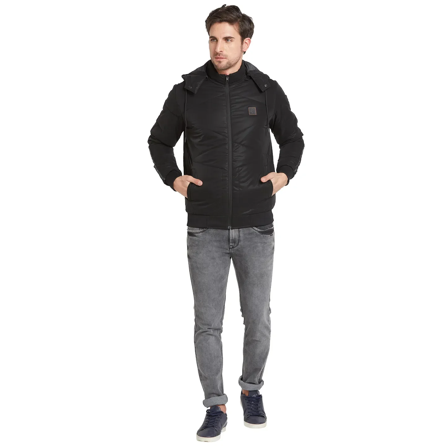 Black Regular Fit Long Sleeves Men's Jacket by Being Human Clothing - Image 2