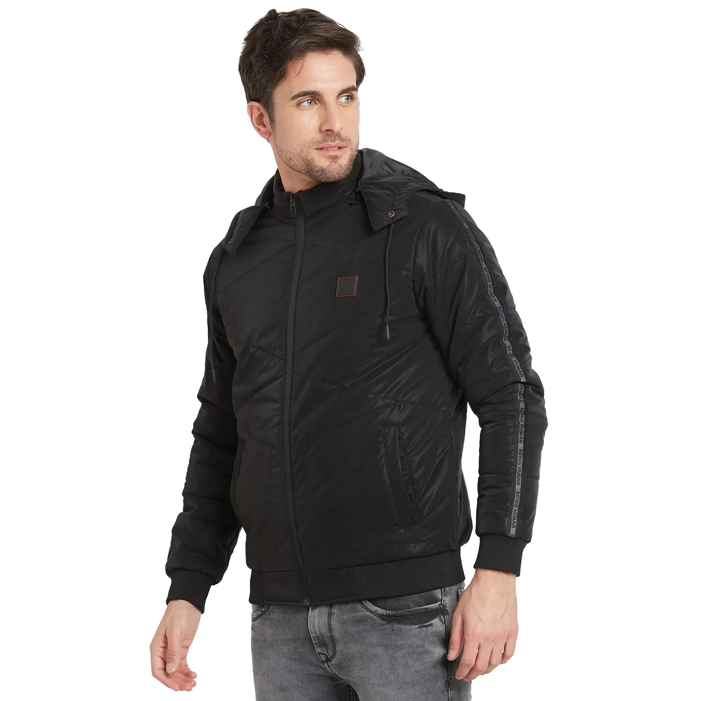 Black Regular Fit Long Sleeves Men's Jacket by Being Human Clothing - Image 4