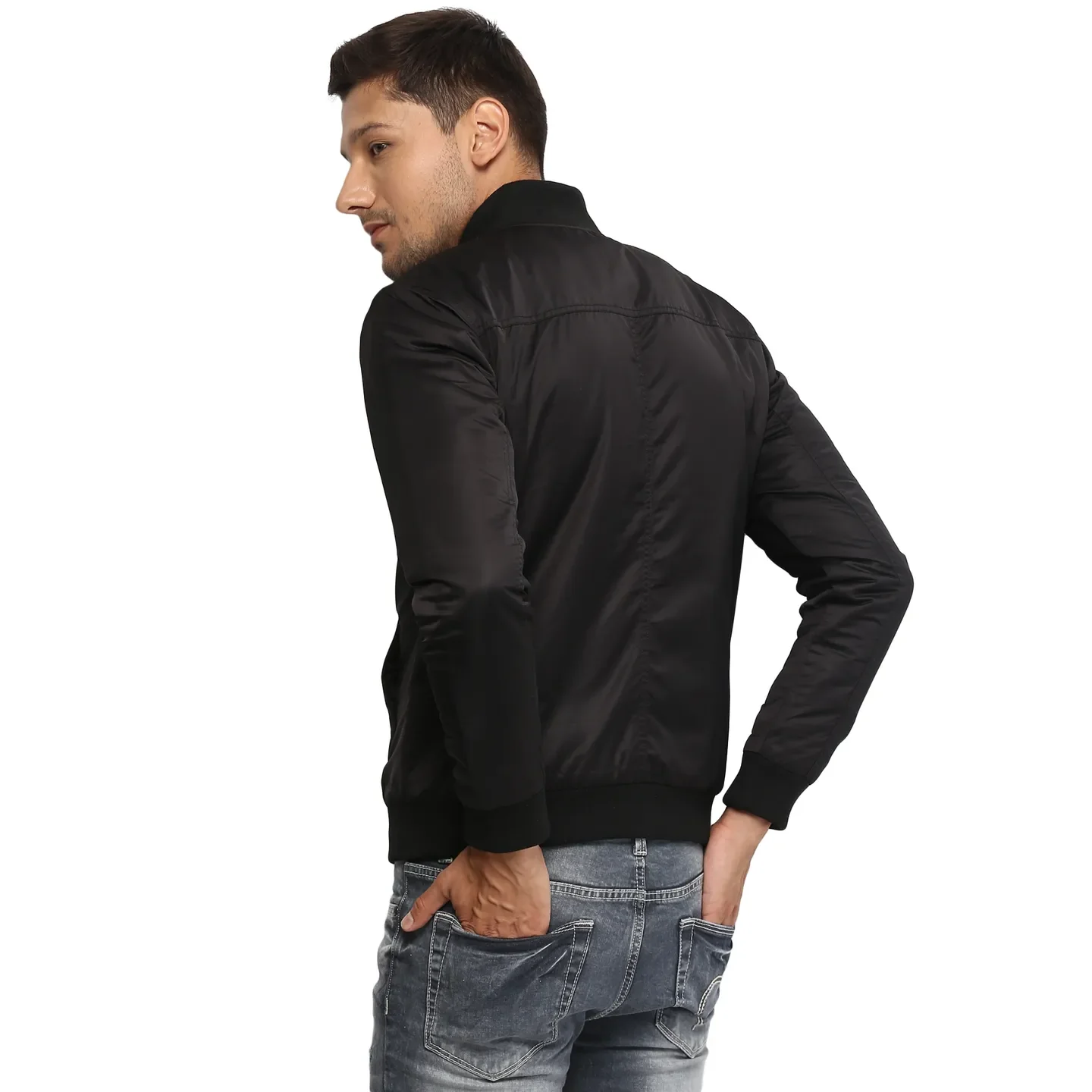 Black Regular Fit Long Sleeves Polyester Men's Jacket by Being Human Clothing - Image 2