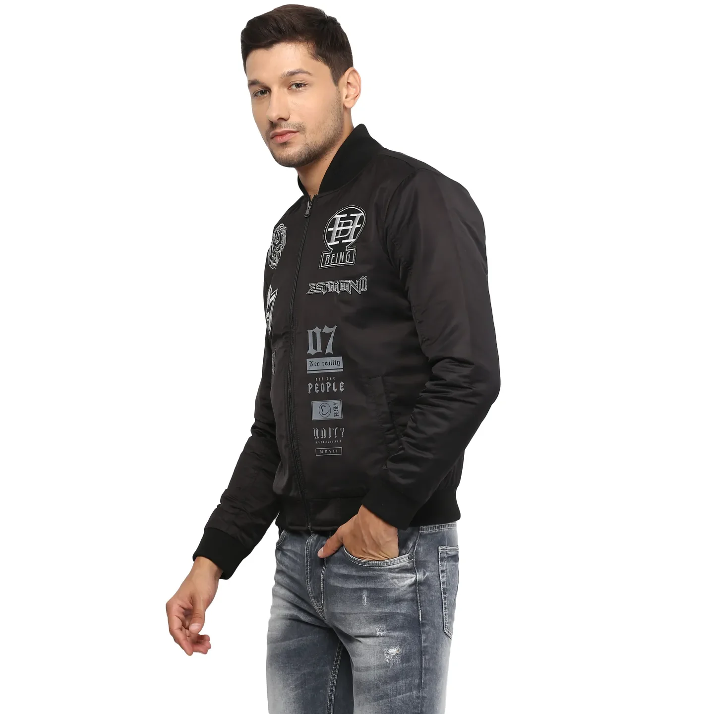 Black Regular Fit Long Sleeves Polyester Men's Jacket by Being Human Clothing - Image 3