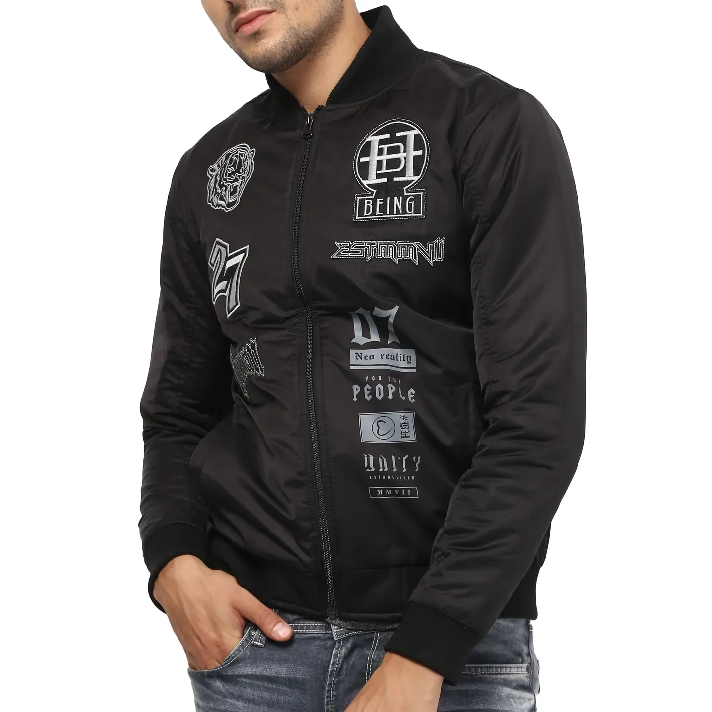 Black Regular Fit Long Sleeves Polyester Men's Jacket by Being Human Clothing - Image 4