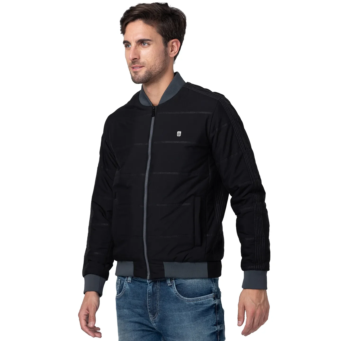 Black Regular Fit Long Sleeves Polyester Men's Jacket by Being Human Clothing - Image 4