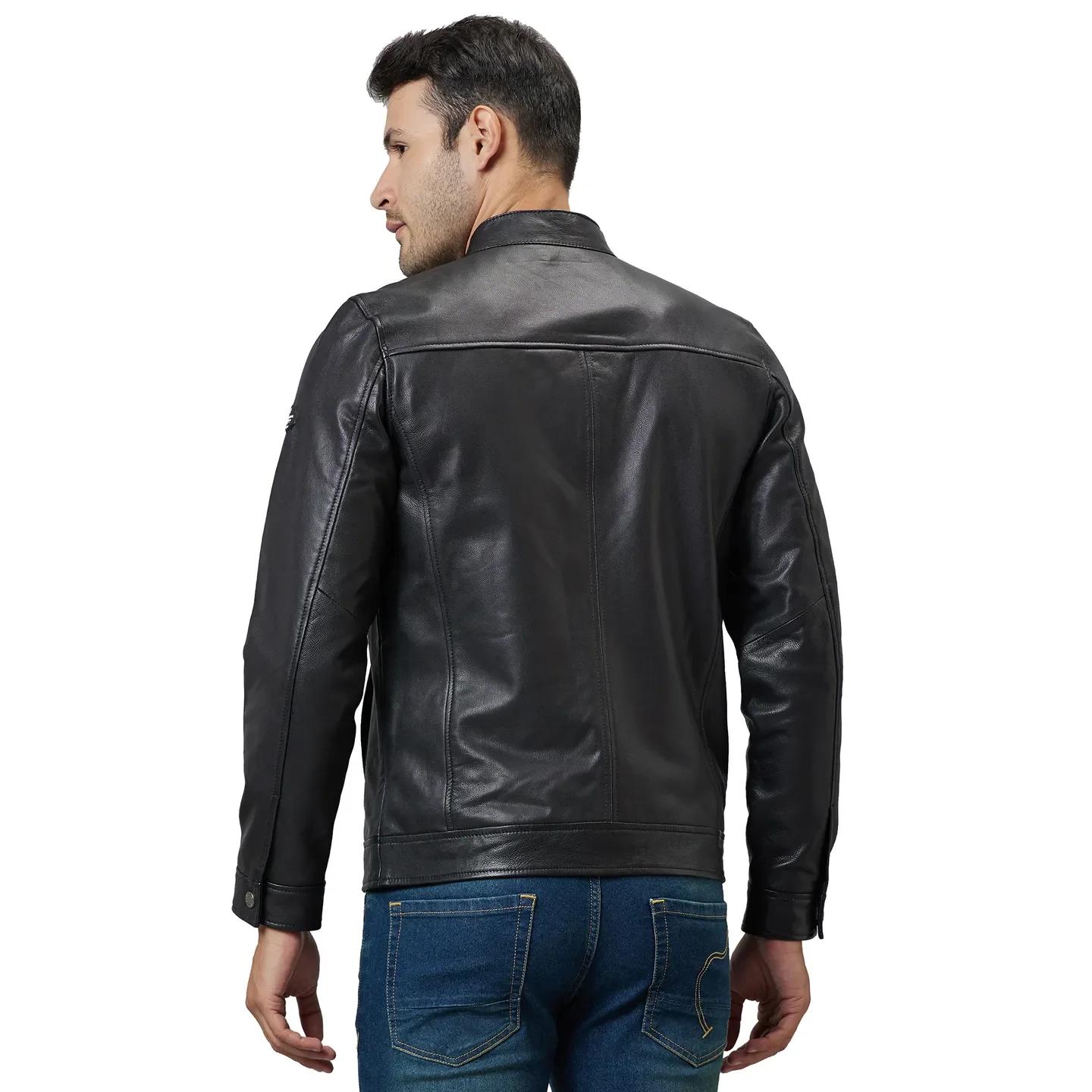 Black Regular Fit Long Sleeves Leather Men's Jacket by Being Human Clothing - Image 3