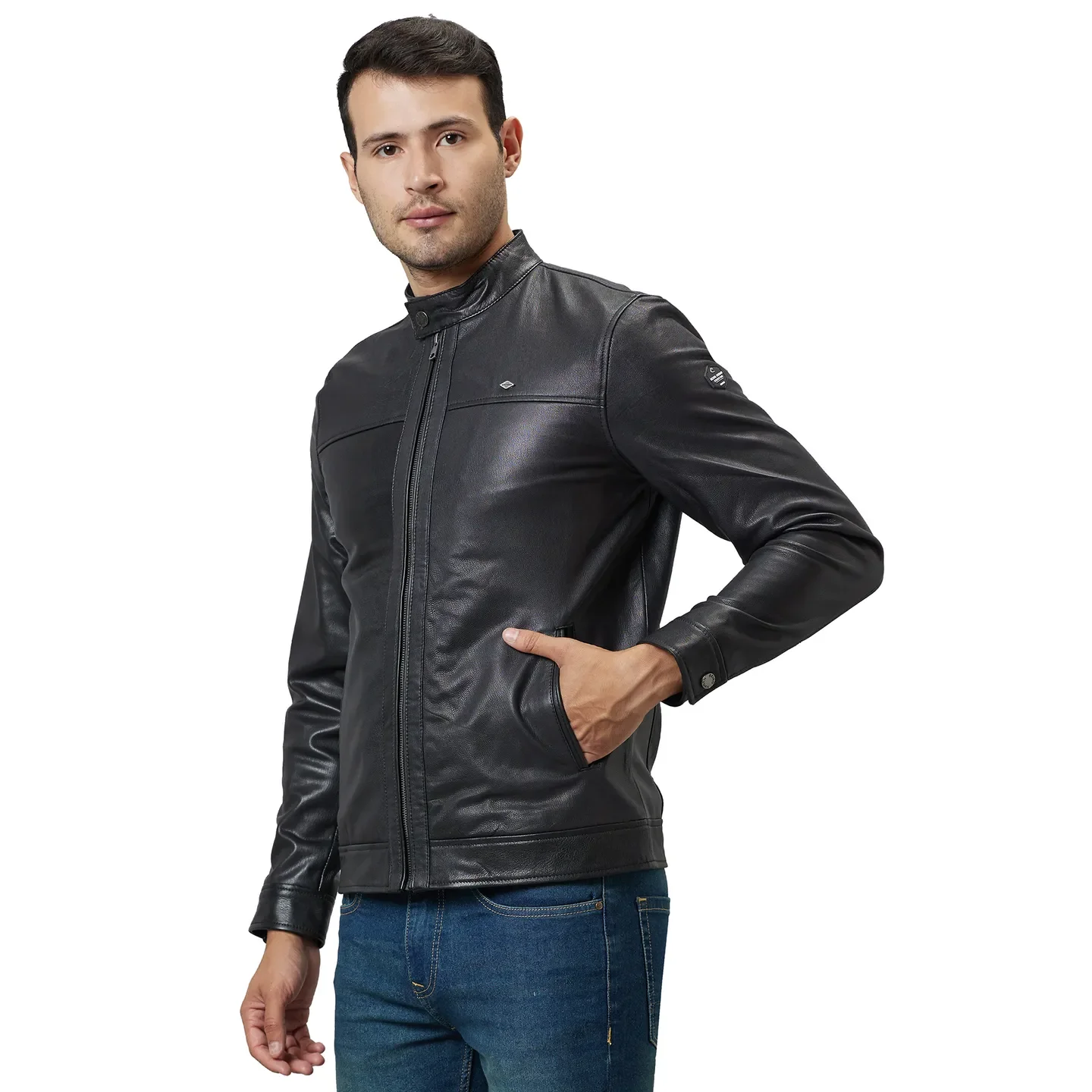 Black Regular Fit Long Sleeves Leather Men's Jacket by Being Human Clothing - Image 4
