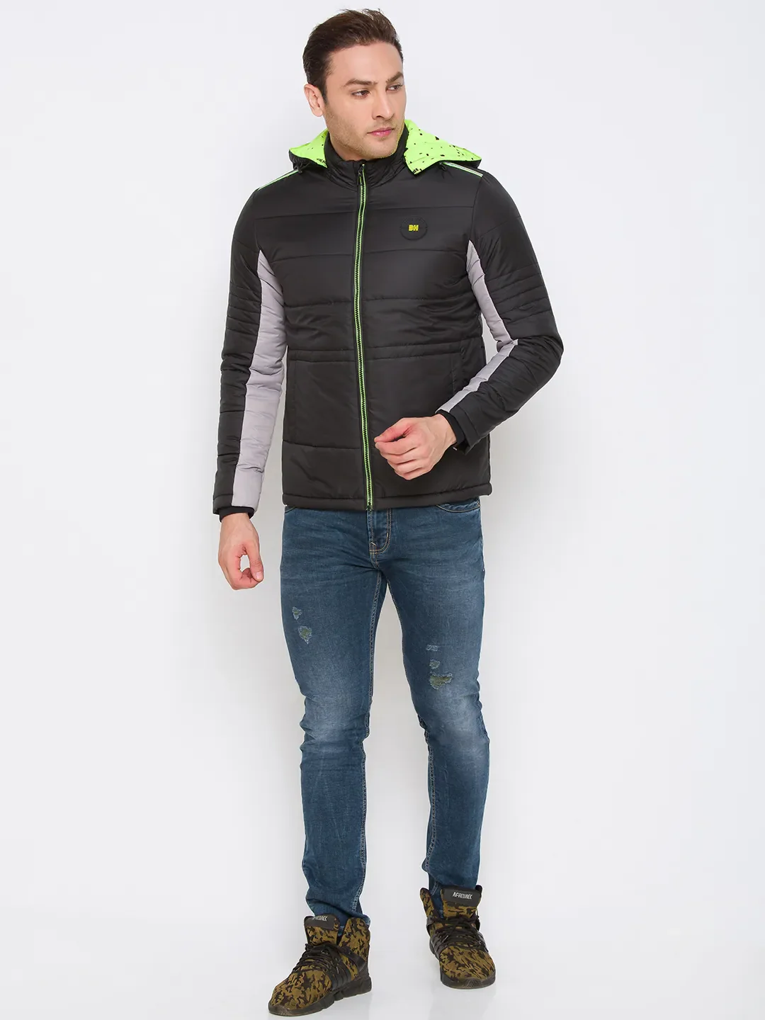 Black Regular Fit Men's Jacket by Being Human Clothing - Image 5