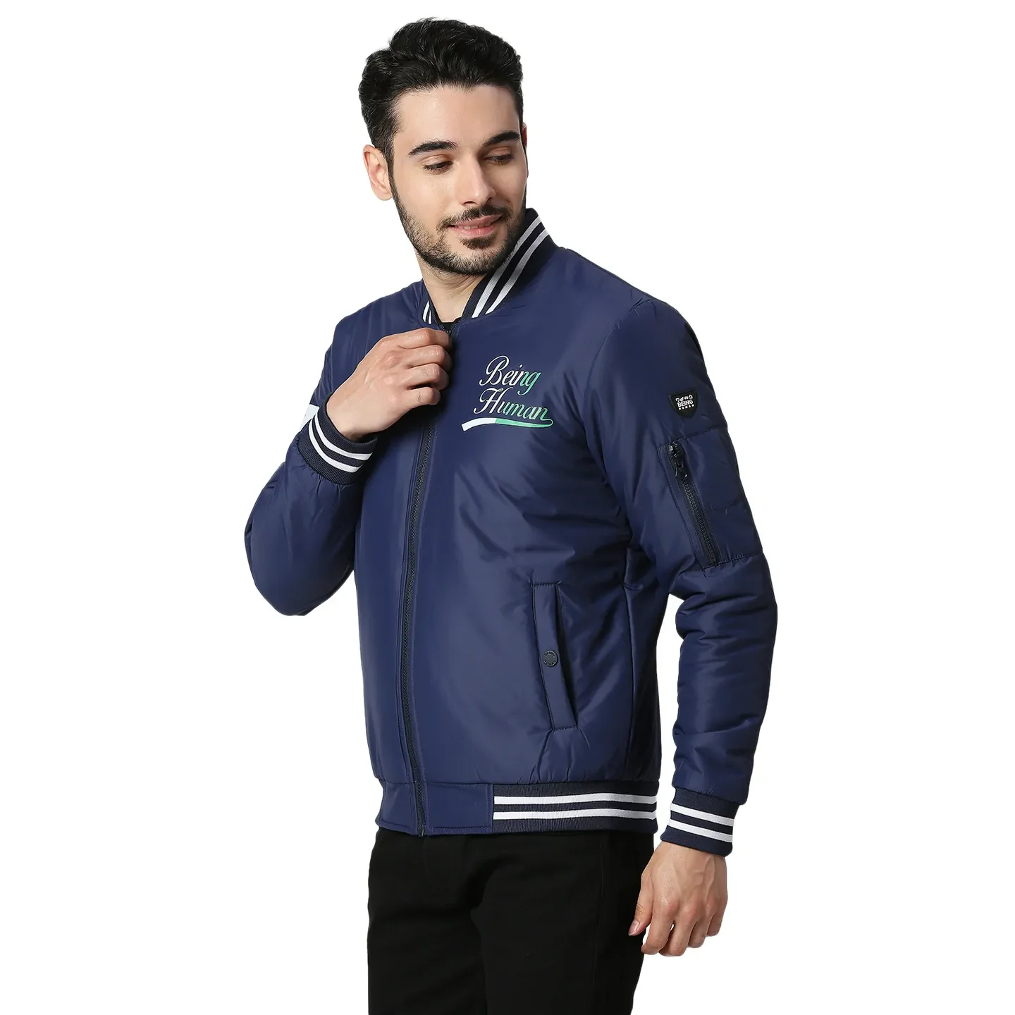 Navy Regular Fit Men's Jacket by Being Human Clothing - Image 2