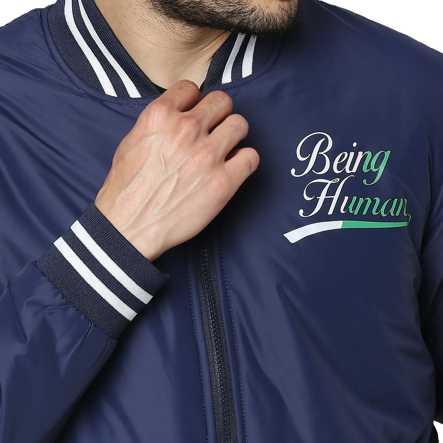 Navy Regular Fit Men's Jacket by Being Human Clothing - Image 4