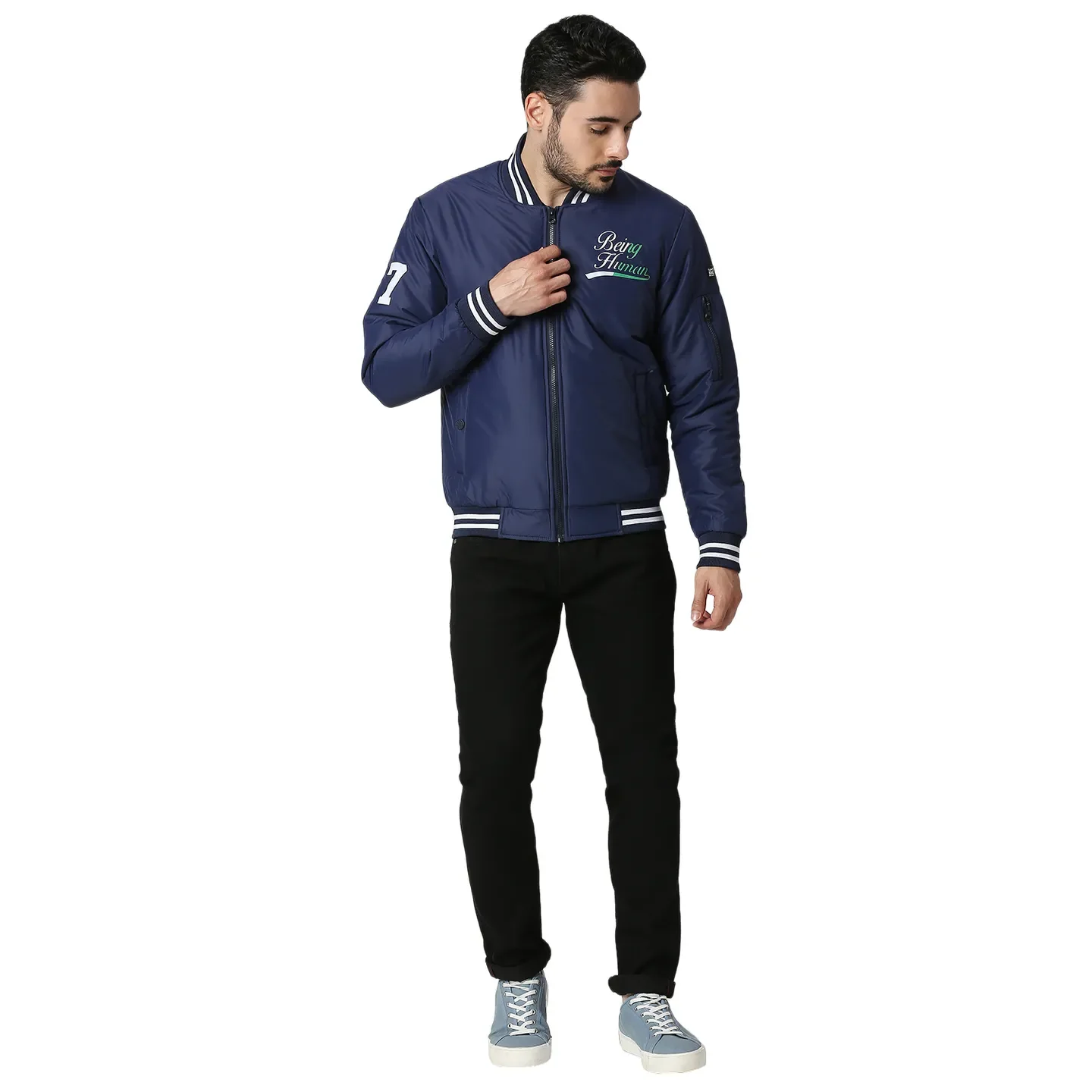 Navy Regular Fit Men's Jacket by Being Human Clothing - Image 5