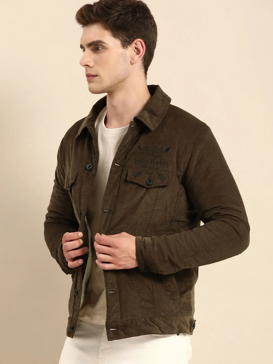 Brown Regular Fit Long Sleeves Cotton Men's Jacket by Being Human Clothing - Image 4