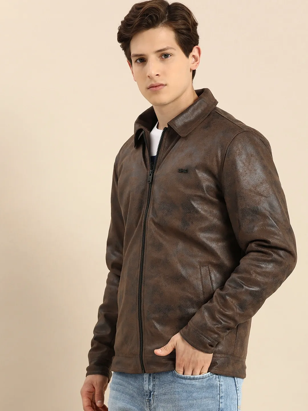 Brown Regular Fit Long Sleeves Cotton Men's Jacket by Being Human Clothing - Image 2