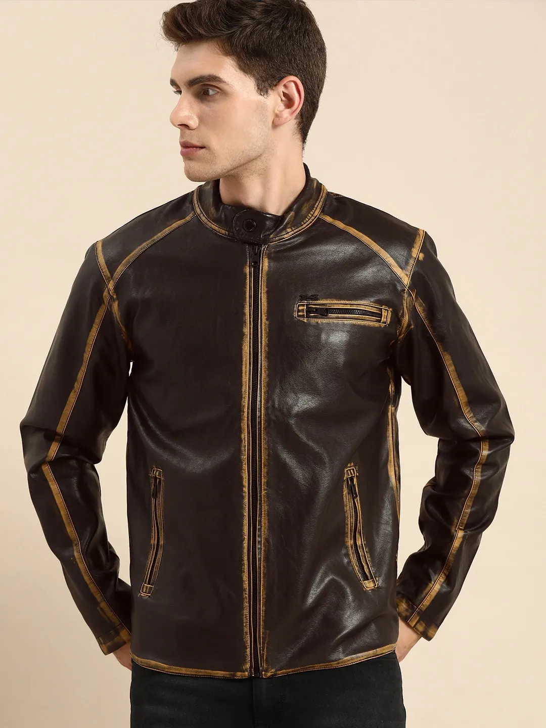 Brown Regular Fit Long Sleeves Cotton Men's Jacket by Being Human Clothing
