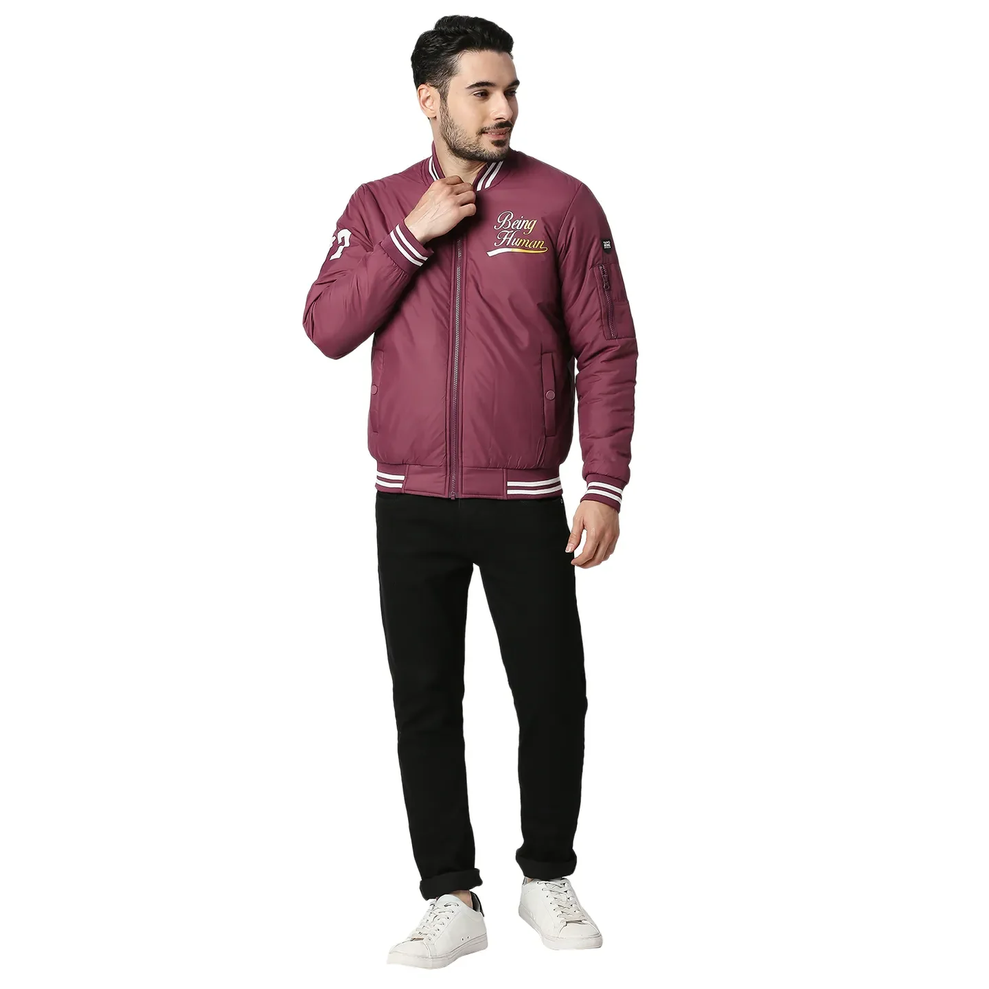 Burgundy Regular Fit Men's Jacket by Being Human Clothing - Image 5