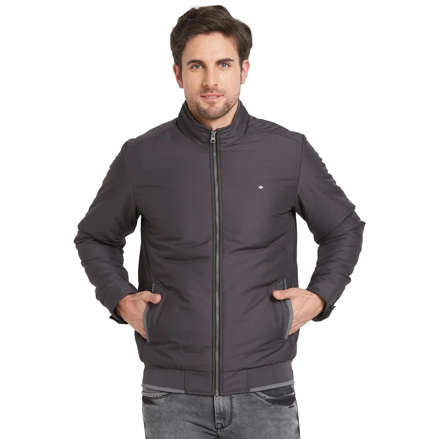 Grey Regular Fit Long Sleeves Men's Jacket by Being Human Clothing