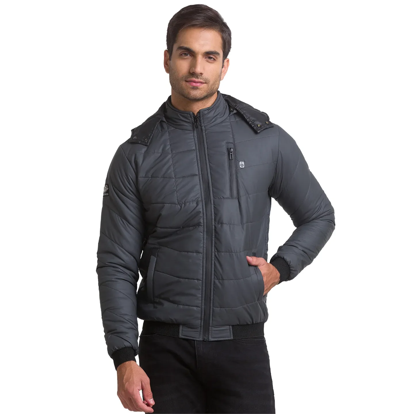 Grey Regular Fit Long Sleeves Polyester Men's Jacket by Being Human Clothing
