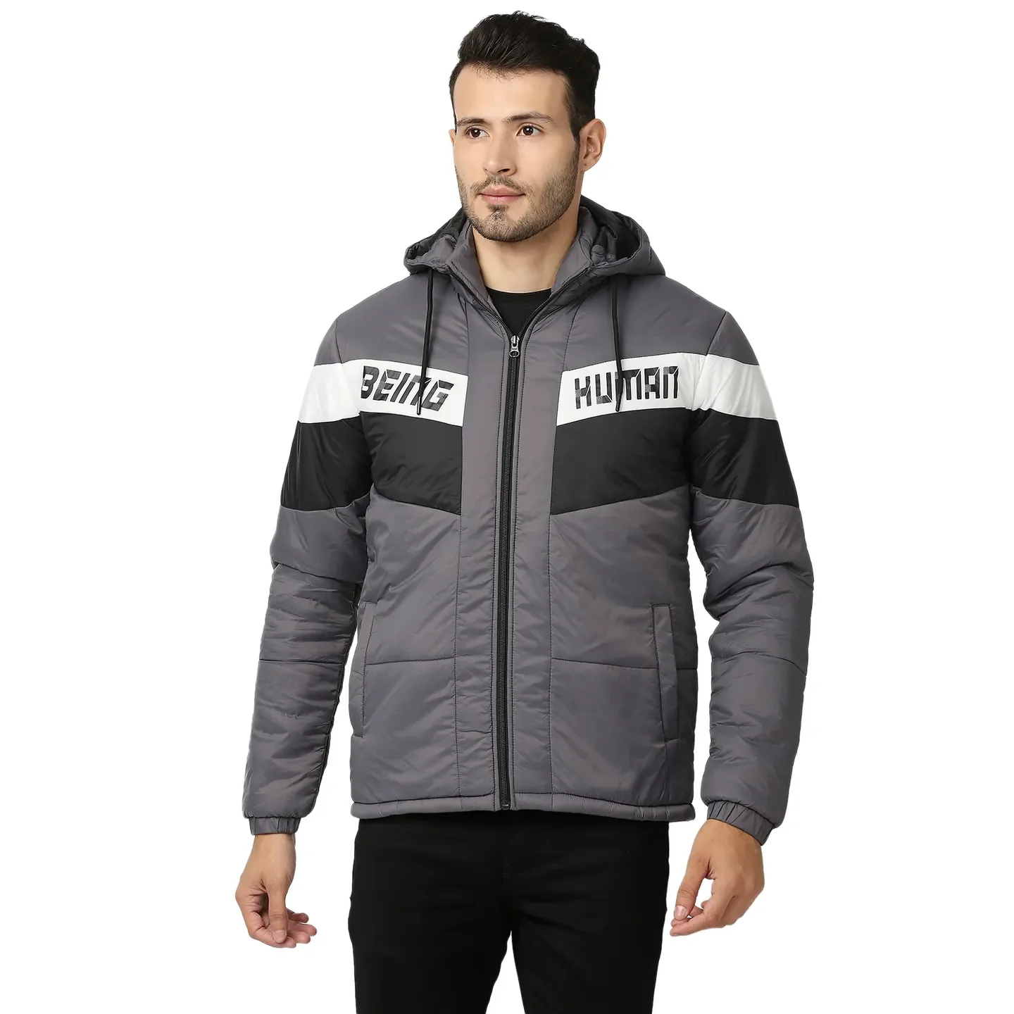 Grey Regular Fit Long Sleeves Polyester Men's Jacket by Being Human Clothing
