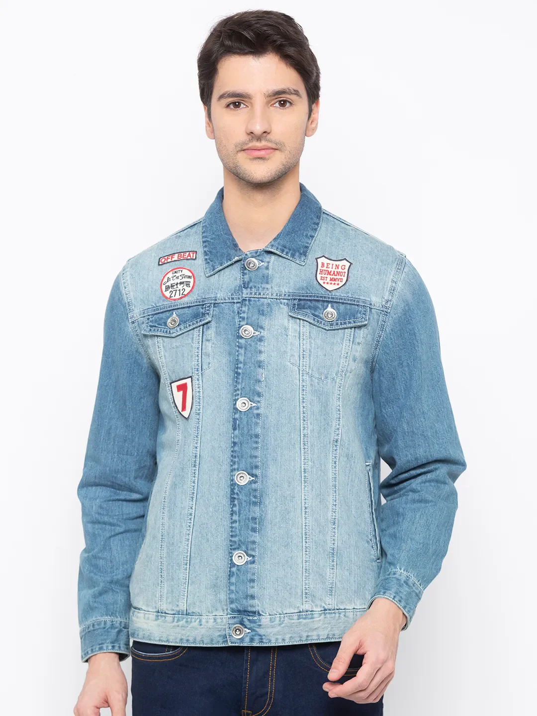 Blue Regular Fit Long Sleeves Men's Jacket by Being Human Clothing