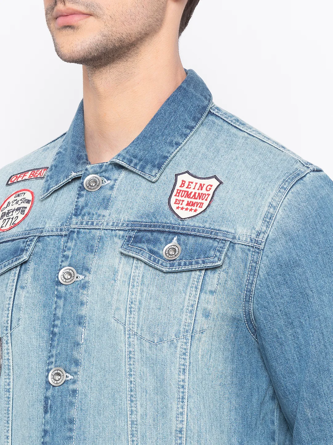 Blue Regular Fit Long Sleeves Men's Jacket by Being Human Clothing - Image 4