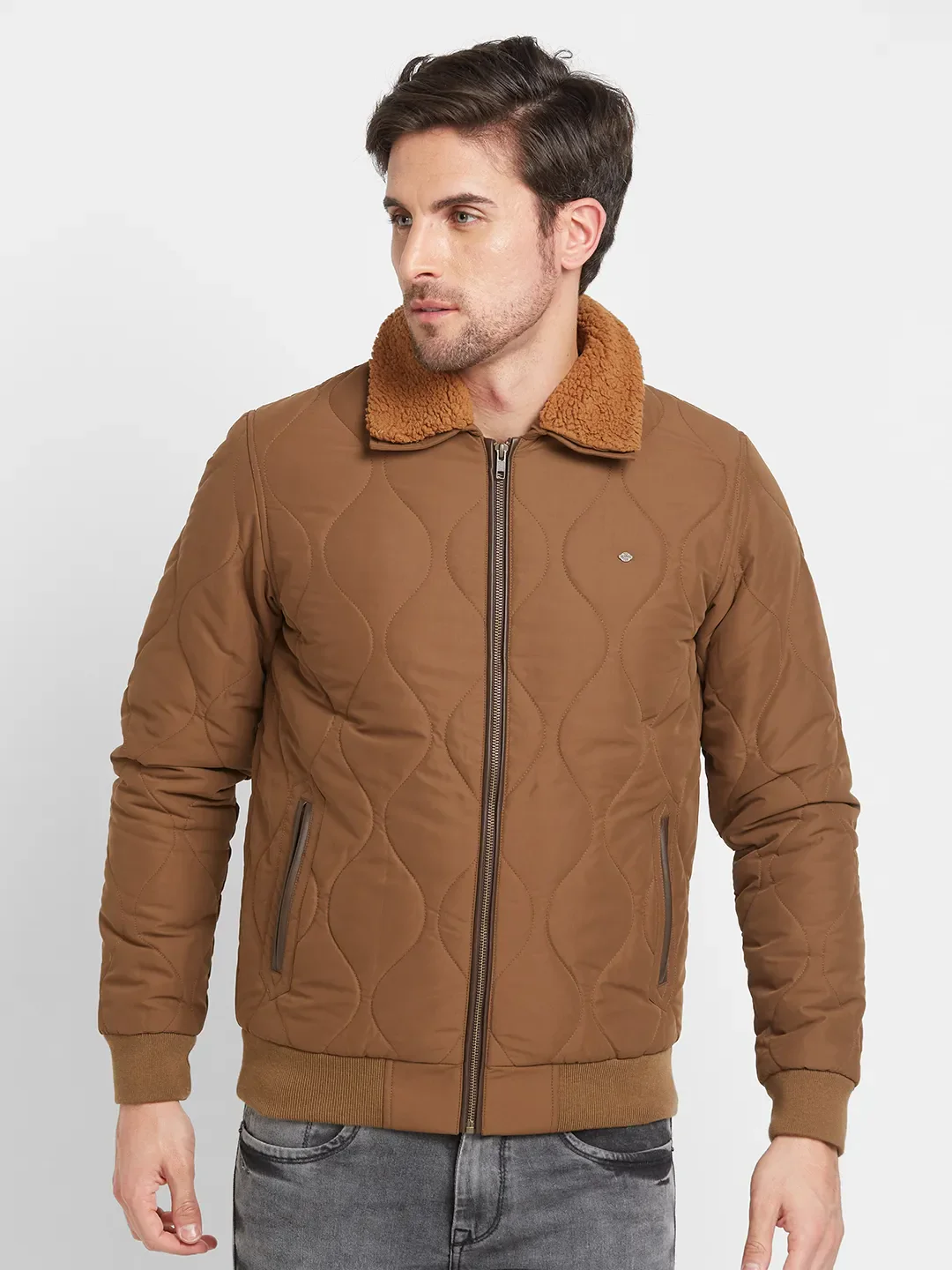 Brown Regular Fit Long Sleeves Men's Jacket by Being Human Clothing
