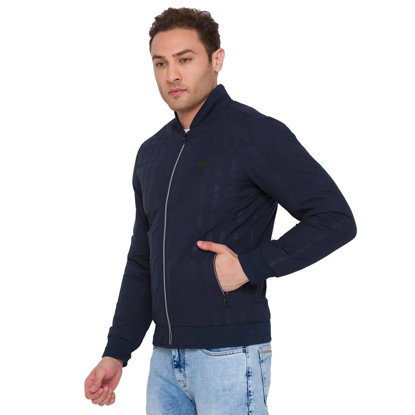 Blue Regular Fit Long Sleeves Nylon Men's Jacket by Being Human Clothing - Image 3