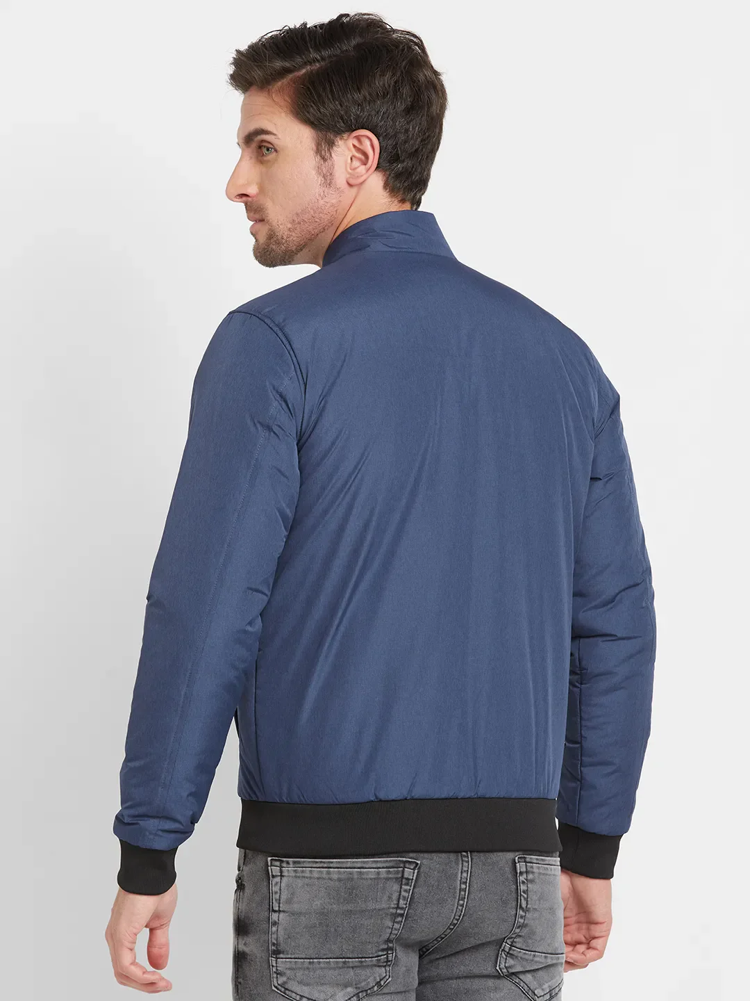 Navy Regular Fit Men's Jacket by Being Human Clothing - Image 3