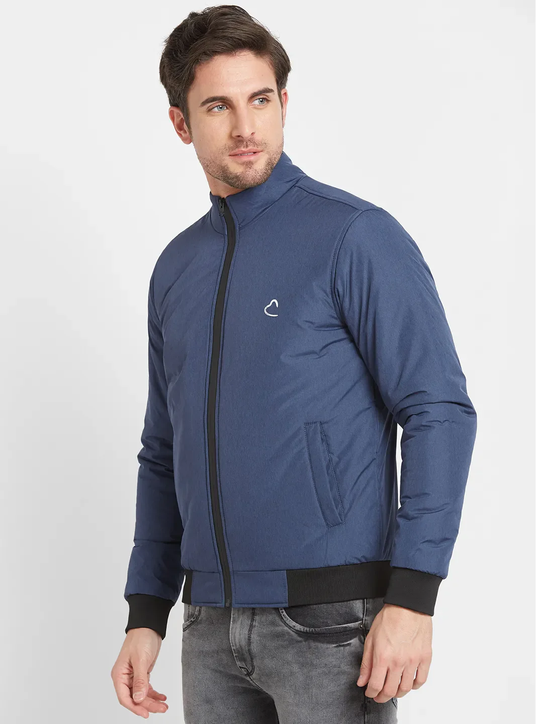 Navy Regular Fit Men's Jacket by Being Human Clothing - Image 4