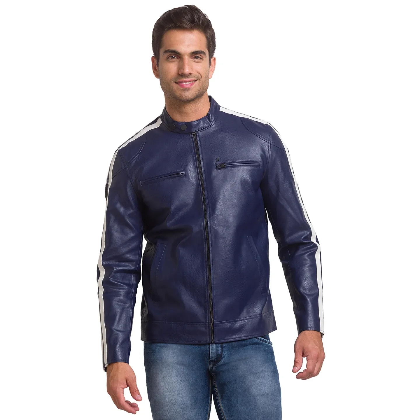 Blue Regular Fit Long Sleeves Polyurethane Men's Jacket by Being Human Clothing