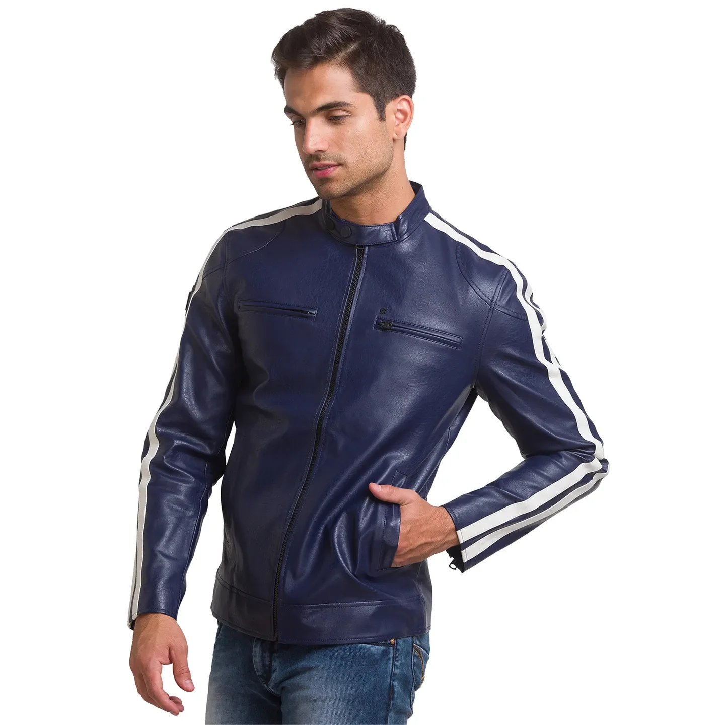 Blue Regular Fit Long Sleeves Polyurethane Men's Jacket by Being Human Clothing - Image 2