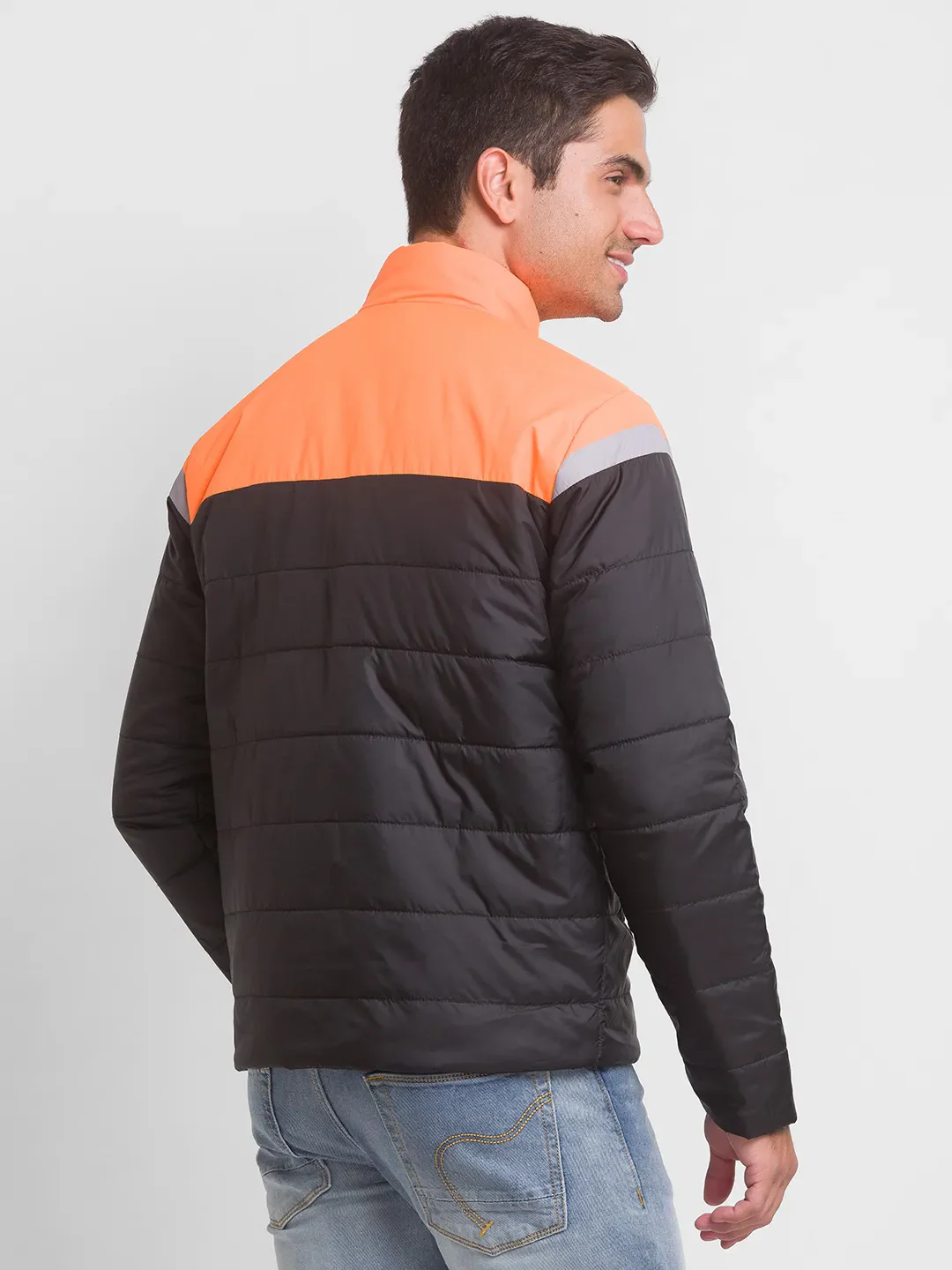 Neon Orange Regular Fit Men's Jacket by Being Human Clothing - Image 3