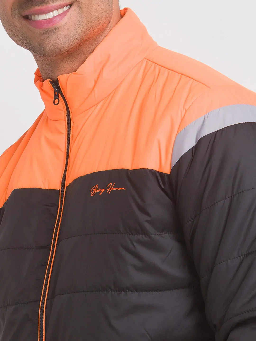 Neon Orange Regular Fit Men's Jacket by Being Human Clothing - Image 4