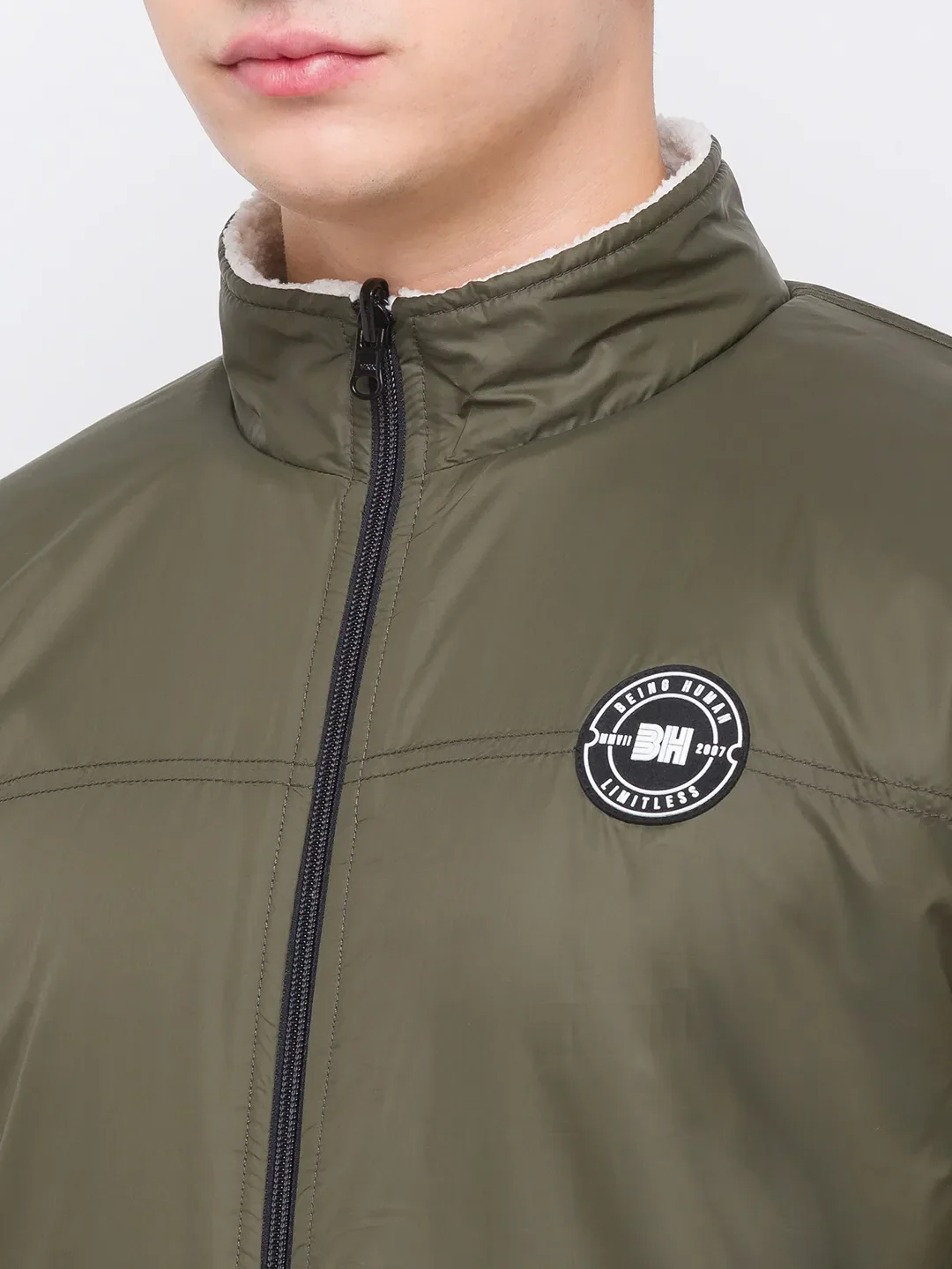 Olive Regular Fit Long Sleeves Polyester Men's Jacket by Being Human Clothing - Image 2