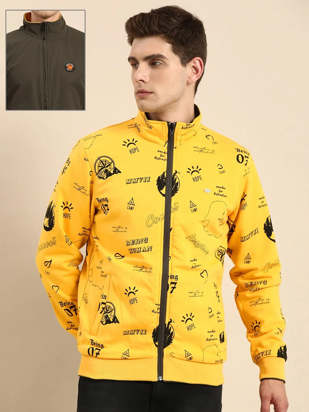Green Regular Fit  Men's Jacket by Being Human Clothing - Image 2